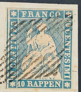 1855 Switzerland 10r Seated Helvetia SC#27a Imperf LH