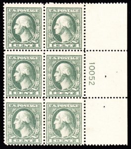 US 536 1c Washington Mint RS Plate Block of 6 #10052 F-VF OG NH SCV $400