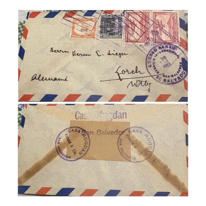 KV) 1933 EL SALVADOR, AIR MAIL, SENT TO GERMANY, WITH CANCELLATION SLOGAN, XF