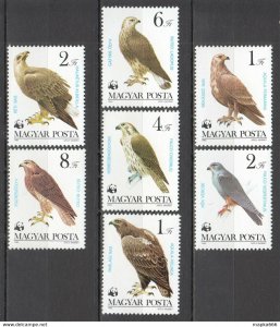 1983 Hungary Wwf Animals Fauna Birds Of Prey #3624-30 Set ** Tk035