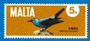 MALTA SCOTT#433 1971 5d BLUE ROCK THRUSH BIRD - MNH