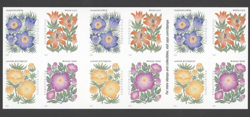 US Scott #5679b (5676-5679) Mountain Flora, Booklet Pane of 20 MNH - Genuine