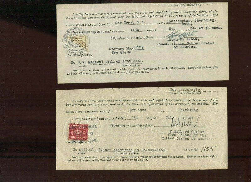 Nice Lot of Consular Service Fee Revenue Stamps on Documents Includes Bisect Var