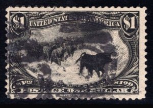 MOMEN: US STAMPS #292 $1 TRANS-MISS USED CAT. $700 LOT #82472-1*