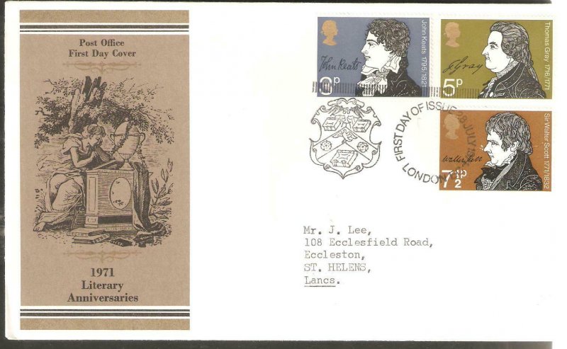 1971 LITERACY ANNIVERSARIES GPO FDC WITH LONDON CANCEL