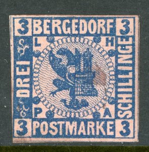 Germany States 1861 Bergedorf 3s Blue/Pink  Scott #4 Mint G495