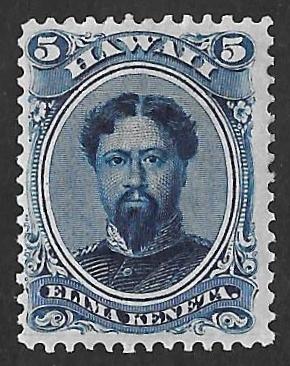 Hawaii 32 5 cents 1864 Kamehameha V, Blue, Stamp Unused OG Hinged VF