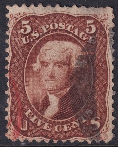 #75 Used, Fine, Rad and black cancels, light thinning at top (CV $425 - ID393...