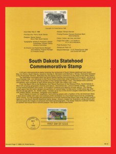 ZAYIX - 1988 U.S. Souvenir Page #SP853 / 2416 - South Dakota Statehood / FLOWERS