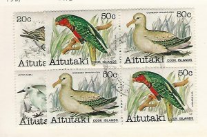 Aitutaki, Postage Stamp, #234a, 244a Used Blocks, 1981 Birds, JFZ