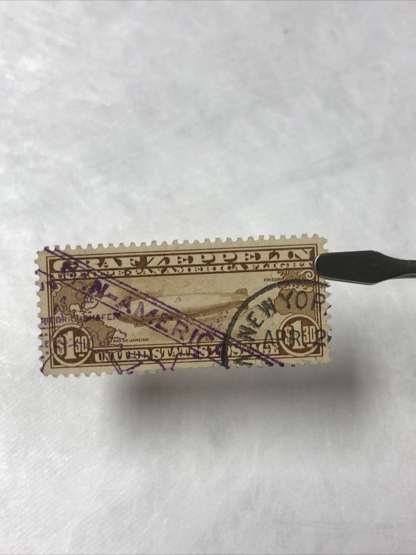 US C14 Graf Zeppelin XF-Used NEW YORK Cancel Along W. Portion Of Purple Cachet