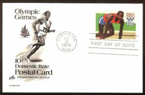 FIRST DAY COVER #UX80 Olympics 1980 10c Post Card ARTCRAFT U/A FDC 1979