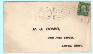 USA 1899 1c Washington on local cover LOWELL, Mass #1 flag cancel