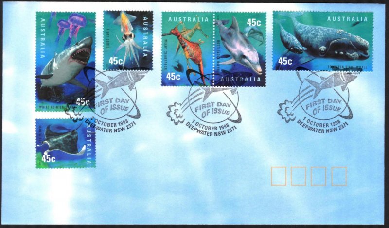 Australia 1998 Marine Life Fishes Sharks Dolphins Whales set of 6 FDC
