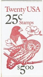 BK160, 2285b, Grosbeak & Owl Booklet of 20 .25 Cent MNH Stamps.