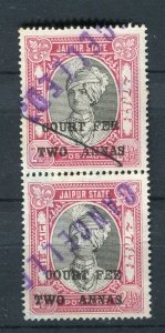 INDIA JAIPUR; 1930s-40s early Surcharged Revenue issue fine USED PAIR