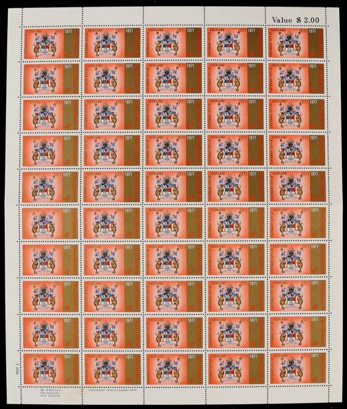 NEW ZEALAND : 1971 City Centenaries set sheets inc imprints. MNH **. Jury NZ £80