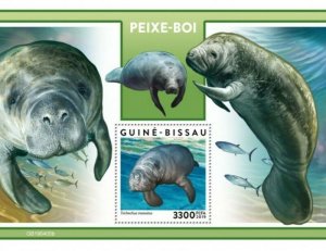 Guinea-Bissau - 2019 Manatee on Stamps - Stamp Souvenir Sheet - GB190405b