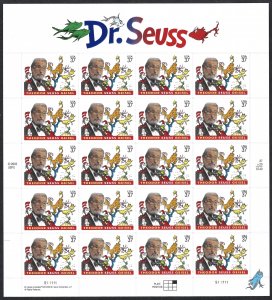 United States #3835 37¢ Dr. Seuss (2004).  Mini-sheet of 20 stamps. MNH