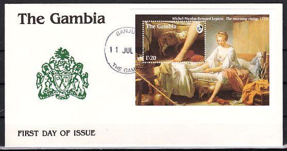 Gambia, Scott cat. 1540. Cat Painting s/sheet on a First day cover.