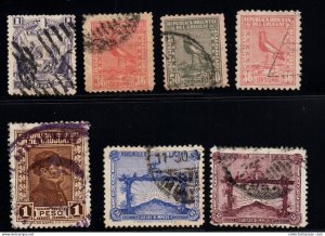 Uruguay 7 used stamps very difficult to obtain & high CV good lot bird football