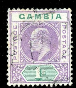 Gambia 1902 KEVII 1s violet & green very fine used. SG 52. Sc 35.