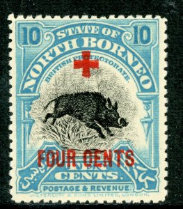 North Borneo 1918 British Colony 4¢/10¢ Wild Boar Sc #B38 Red Cross Mint  F726