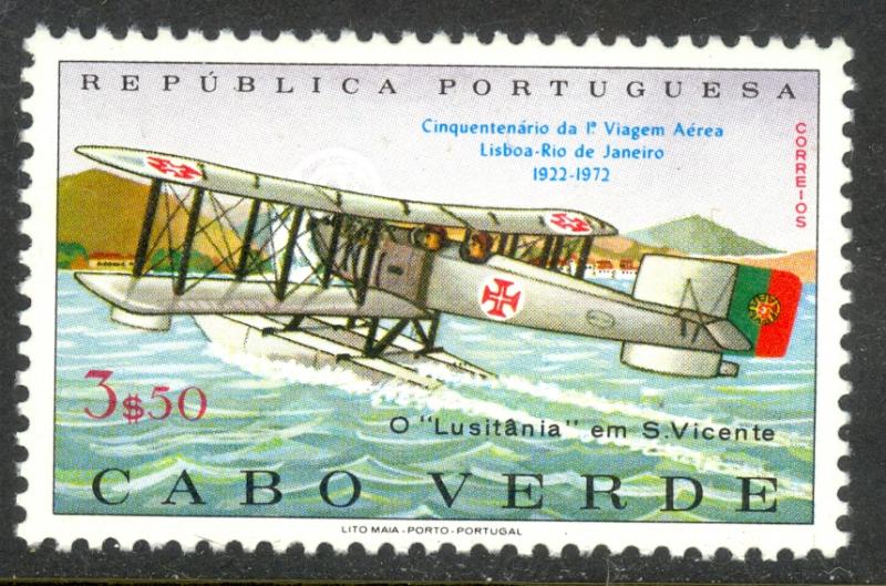 CAPE VERDE 1972 LISBON to RIO DE JANEIRO FLIGHT Anniv Sc 362 MNH
