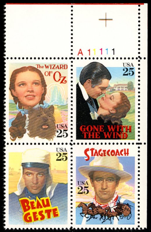 US #2445- 2448 CLASSIC FILMS, Plate Block,  VF/XF mint never hinged,   SUPER ...