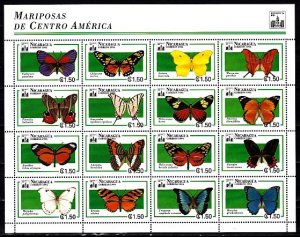 Nicaragua, Scott cat. 1984 a-p. Butterflies sheet.