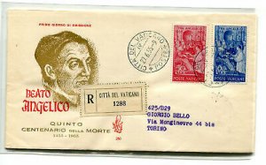 Vatican FDC Venetia 1955 Beato Angelico traveled Racc. For Italy