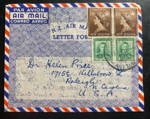 1953 Christchurch New Zealand Air Letter Cover To Raleigh NC USA