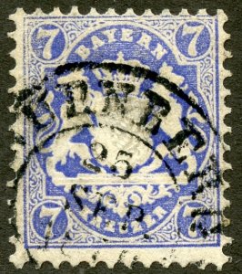 Bavaria Scott 26b ULH - 1870 7kr Ultra Coat of Arms - SCV $35.00