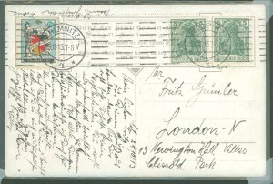 Germany 82  Artistic card to London w/donor label of German Federation of Bohemia - tied by machine cancel chemnitz.