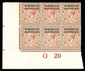 Morocco Agencies 1921 KGV 1½d red-brown Control O20 Plate 24a block VFM. SG 44.