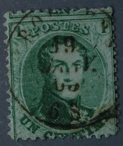 Belgium #13 Used VG Very Good Green Color Light Cancel