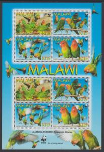 XG-BA521 MALAWI - Wwf, 2009 Lilian'S Lovebirds, 2 Sets MNH Sheet