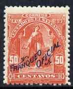 El Salvador 1899 Ceres 50c orange-red overprinted Franque...