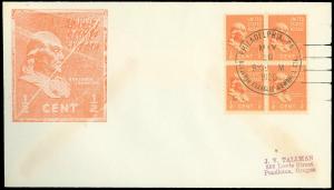 MAY 19, 1938 Phila' CDS, A. C. ROESSLER 1/2¢ PREXIE BLK/4, SCOTT #803 ROE-1 FDC!