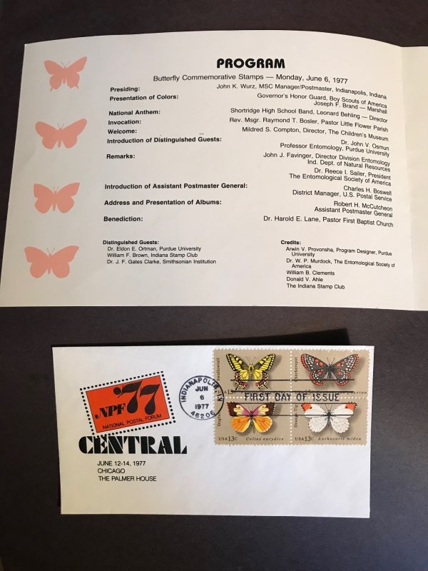 Butterfly stamps (24) MNH First Day Covers 1977 w Program 13c Scott#1712-15
