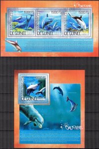 Guinea 2014 Marine Life Dolphins (2) Sheet + S/S MNH
