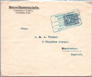 COLOMBIA POSTAL HISTORY COVER PROVISIONAL STAMP ADDR ENGLAND CANC YRS'1920-30