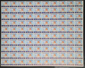 1955 Elizabeth Kenny Polio Foundation Label, Cinderella Stamp Full Sheet of 100