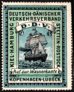 Vintage Germany Poster Stamp German-Danish Transport Association Water's...