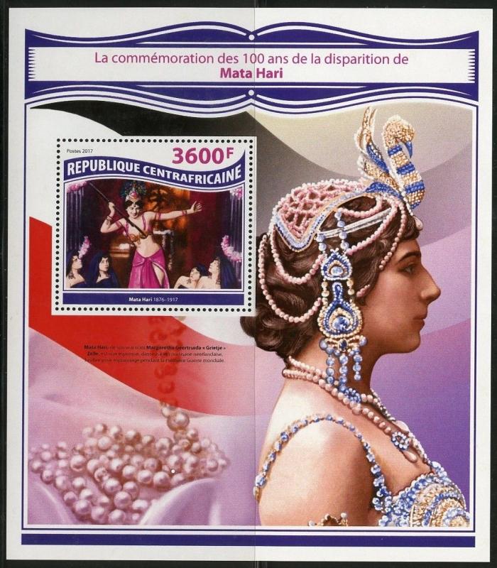 CENTRAL AFRICA 2017 100th MEMORIAL ANNIVERSARY OF MATA HARI WW I S/S MINT NH