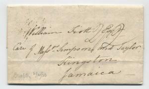 1826 British stampless folded letter to Kingston, Jamaica [y3592]