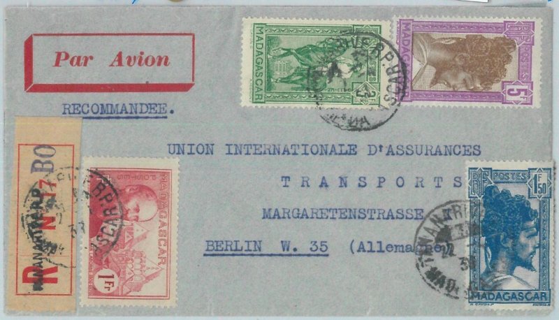 81098 - MADAGASCAR - POSTAL HISTORY - REGISTERED COVER to GERMANY 1939