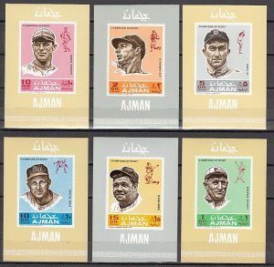 Ajman, Mi cat. 388-393 A. Baseball, Sports issue as s/sheets..