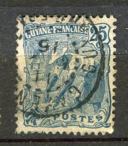 FRENCH COLONIES; GUYANE 1920s early Pictorial type used 25c. value + Postmark