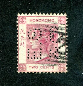 x557 - HONG KONG Sc# 36a QV 2c Fine used. PERFIN ES&Co